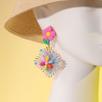 New Ethnic Style Heart Flowers Metal Pendant Earrings sku image 16