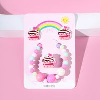 Cake Acrylic Handmade Beaded Earring Ring Bracelet Three-piece Set main image 1
