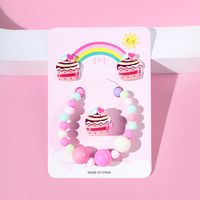 Cake Acrylic Handmade Beaded Earring Ring Bracelet Three-piece Set main image 6