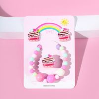 Cake Acrylic Handmade Beaded Earring Ring Bracelet Three-piece Set sku image 1