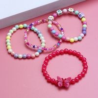 Acrylic Color Beaded Rose Red Butterfly Bracelet Set main image 5