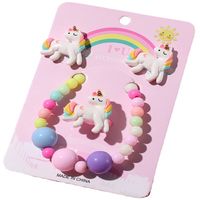 Acryl Handgemachte Perlen Einhorn Ohrringe Ring Armband Drei-stück Set main image 2