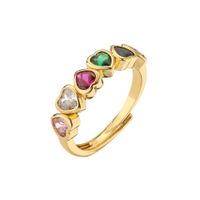 Fashion Peach Heart Shape Colorful Crystals Adjustable Ring main image 2