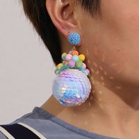New Style Creative Flower Sequin Ball Pendant Earrings main image 4