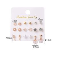 Fashion Simple Geometric Wings Butterfly Pearl Alloy Inlaid Rhinestone Stud Earrings Set main image 5