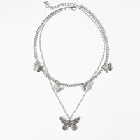 Fashion Silvery Adjustable Double Layer Pendant Heart Butterfly Alloy Necklace sku image 2