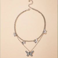 Fashion Silvery Adjustable Double Layer Pendant Heart Butterfly Alloy Necklace main image 4
