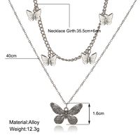 Fashion Silvery Adjustable Double Layer Pendant Heart Butterfly Alloy Necklace main image 3