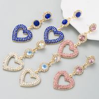 Fashion New Alloy Diamond-embedded Heart-shaped Multicolor Long Earrings main image 1
