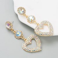 Fashion New Alloy Diamond-embedded Heart-shaped Multicolor Long Earrings sku image 3