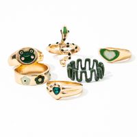 Fashion Cute Green Small Flower Snake-shaped Heart Drop Oil 6-piece Ring main image 5