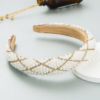 Fashion Retro Starry Pearl Diamond-embedded Fabric Headband Wide-brimmed main image 2