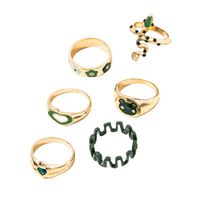 Fashion Cute Green Small Flower Snake-shaped Heart Drop Oil 6-piece Ring main image 4