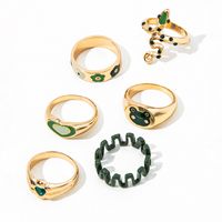 Fashion Cute Green Small Flower Snake-shaped Heart Drop Oil 6-piece Ring main image 2