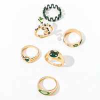 Fashion Cute Green Small Flower Snake-shaped Heart Drop Oil 6-piece Ring main image 3