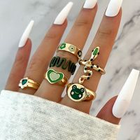 Fashion Cute Green Small Flower Snake-shaped Heart Drop Oil 6-piece Ring sku image 1