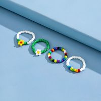 New Arrival Beach Series Colorful Bead Small Flower Elastic Toe Ring 4-piece Set main image 5