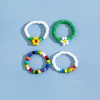 New Arrival Beach Series Colorful Bead Small Flower Elastic Toe Ring 4-piece Set main image 4