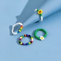 New Arrival Beach Series Colorful Bead Small Flower Elastic Toe Ring 4-piece Set main image 1