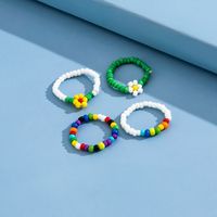 New Arrival Beach Series Colorful Bead Small Flower Elastic Toe Ring 4-piece Set main image 3