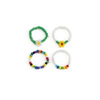 New Arrival Beach Series Colorful Bead Small Flower Elastic Toe Ring 4-piece Set main image 2