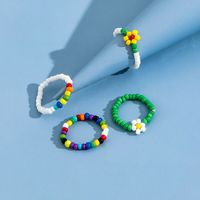 New Arrival Beach Series Colorful Bead Small Flower Elastic Toe Ring 4-piece Set sku image 1