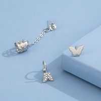Simple Glossy Butterfly Sliver Alloy Stud Earrings Hollow Chain Ear Clip 3 Piece Set main image 5