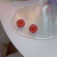 Fashion Acrylic Chessboard Plaid Round Flower Resin Stud Earrings sku image 1