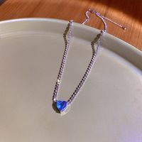 Super Flash Blue Heart-shaped Zircon Necklace Delicate Rhinestone Clavicle Chain sku image 1