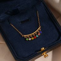 Fashion Stainless Steel 18k Gold Plating Fringed Multicolor Zircon Necklace main image 4