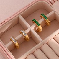 Fashion Inlaid Zirconium Jewelry Stainless Steel Plated 18k Gold Half Ring Square Diamond Earring main image 1