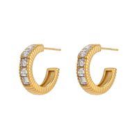 Fashion Inlaid Zirconium Jewelry Stainless Steel Plated 18k Gold Half Ring Square Diamond Earring main image 3