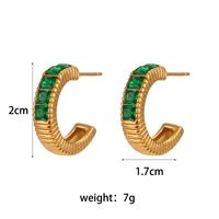 Fashion Inlaid Zirconium Jewelry Stainless Steel Plated 18k Gold Half Ring Square Diamond Earring main image 2