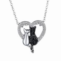 Fashion Ornament Black And White Cat Heart Shaped Pendant Alloy Necklace sku image 1