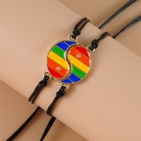 Fashion New Bohemian Rainbow Color Yin And Yang Stitching Hand-woven Adjustable Card Bracelet main image 2