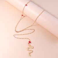 Fashion Sexy Metal Snake-shaped Red Natural Stone Waist Chain main image 4