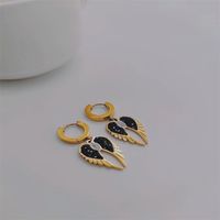 Fashion New Titanium Steel Plated 18k Gold Wings Heart-shaped Earrings main image 5