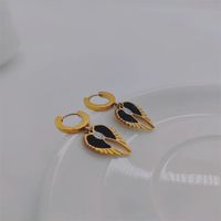 Fashion New Titanium Steel Plated 18k Gold Wings Heart-shaped Earrings sku image 1