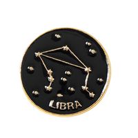 Fashion New Star Chart 12 Constellation Libra Aries Cartoon Black Round Drop Oil Metal Enamel Brooch sku image 5