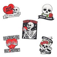 Fashion Creative Halloween Horror Hollow Rib Skull Red Heart Shaped Rose Oil Drip Brooch main image 2