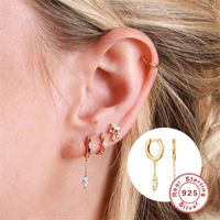 Boucles D'oreilles En Argent Sterling Géométrique Zircon De La Mode Féminine Plaqué Or 925 Boucles D'oreilles En Argent main image 4