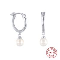 1 Pair Fashion Geometric Sterling Silver Inlay Pearl Zircon Drop Earrings sku image 4