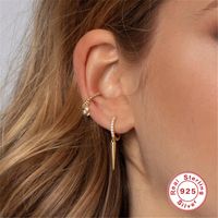 Pendientes De Plata Esterlina De Estilo Geométrico De Estilo Simple Para Mujer, Pendientes De Plata 925 De Circonita Chapados En Oro main image 1