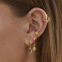 S925 Sterling Silver Fashion Creative Star Moon Asymmetric Ear Clip Earrings main image 1