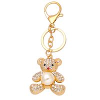 Cute Creative Pendant Bear Pearl Inlaid Rhinestone Alloy Key Chain sku image 1