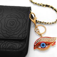 New Creative Golden Pendant Devil’s Eye Palm Inlaid Rhinestone Alloy Key Chain main image 2