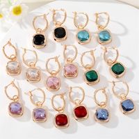 Fashion New Square Gem Retro Golden Inlay Crystal Alloy Earrings main image 1