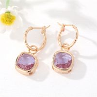 Fashion New Square Gem Retro Golden Inlay Crystal Alloy Earrings sku image 1