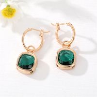 Fashion New Square Gem Retro Golden Inlay Crystal Alloy Earrings sku image 2