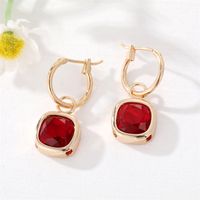 Fashion New Square Gem Retro Golden Inlay Crystal Alloy Earrings sku image 7